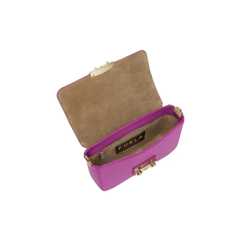 Furla Metropolis Collection Textured Calfskin Shoulder Bag, Crossbody Bag Small Size Women's Violet-3