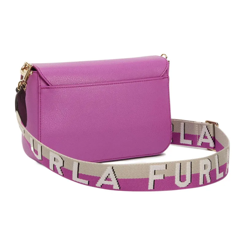 Furla Metropolis Collection Textured Calfskin Shoulder Bag, Crossbody Bag Small Size Women's Violet-1