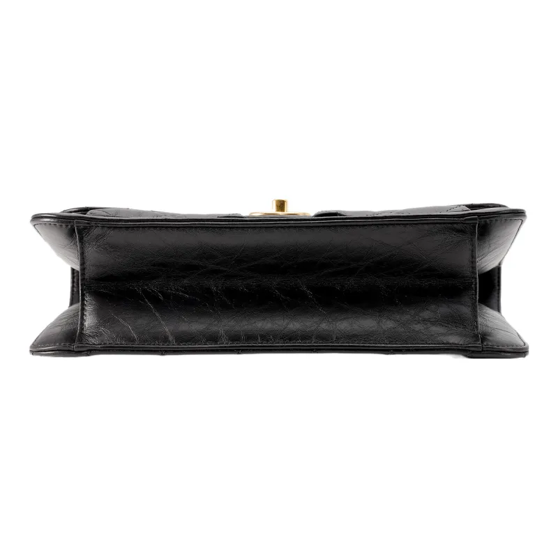 CHANEL Cow Leather Portable One Shoulder Crossbody Messenger Bag Tubas Women's Black-3