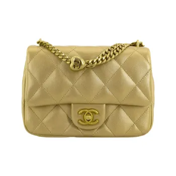 CHANEL Grain Embossed Cow Leather Flap Bag Shoulder Bag Crossbody Bag Medium Size Women's Gold