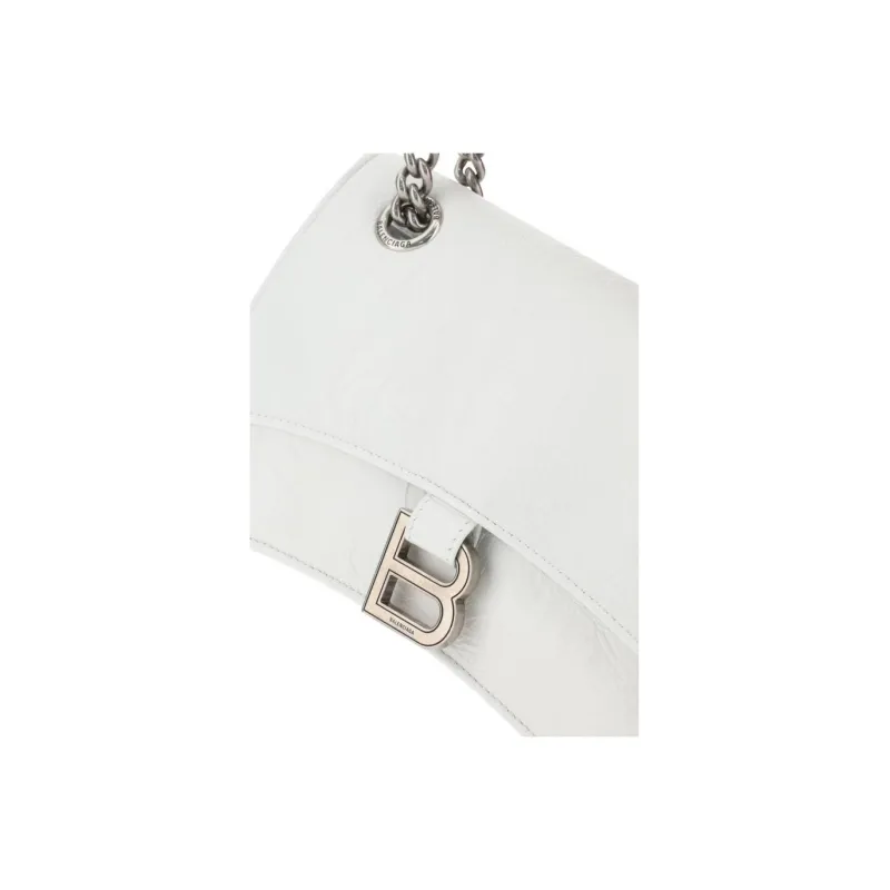 Balenciaga CRUSH Burnished Cow Leather Portable Crossbody Bag, Shoulder Bag Trumpets Women's White-3