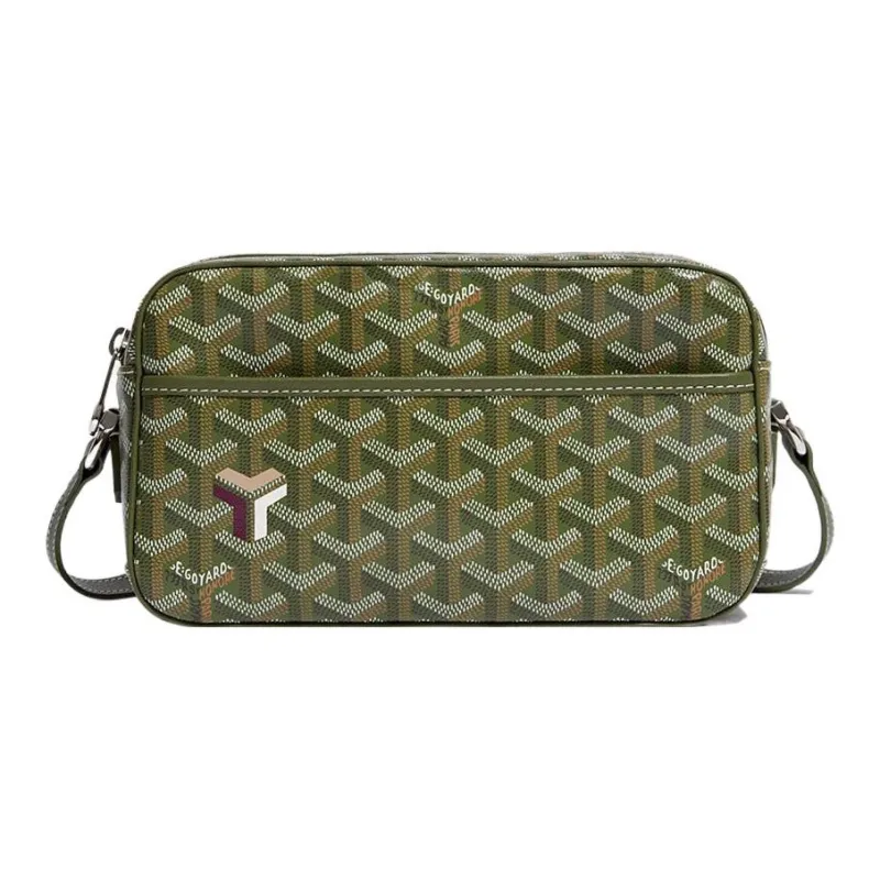 GOYARD Cap Vert Canvas With Leather Messenger Bag Camera Bag Shoulder Bag, Crossbody Bag Trumpets Unisex Green/Khaki-1
