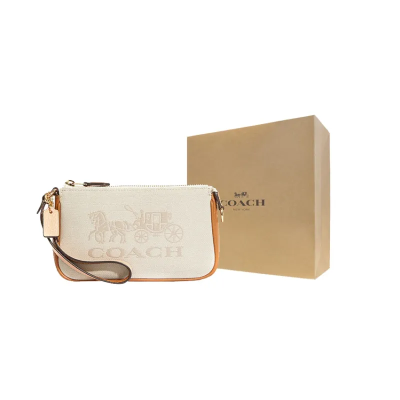COACH Nolita Fabric With Cow Leather Pochette, Shoulder Bag, Clutch, Wrist Bag Small Size Women's Ecru-5