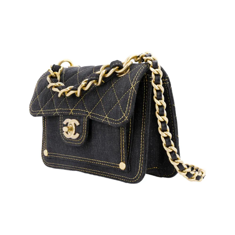 CHANEL Denim Messenger Bag, Handbag, Shoulder Bag Women's Black-2