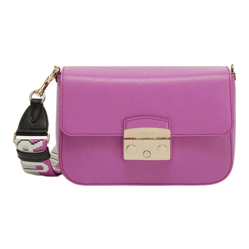Furla Metropolis Collection Textured Calfskin Shoulder Bag, Crossbody Bag Small Size Women's Violet-0