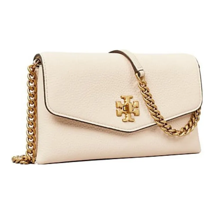 TORY BURCH Kira Pebble Texture Road Leather Envelope Bag, Shoulder Bag, Crossbody Bag Women's Cream White-1