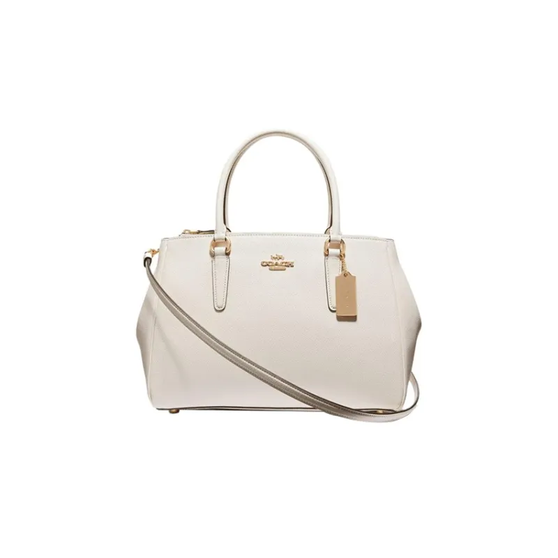 COACH Surrey Cross-Stitch Leather Dome Bag Handbag Shoulder Bag Crossbody Bag Large Size Women's White-0