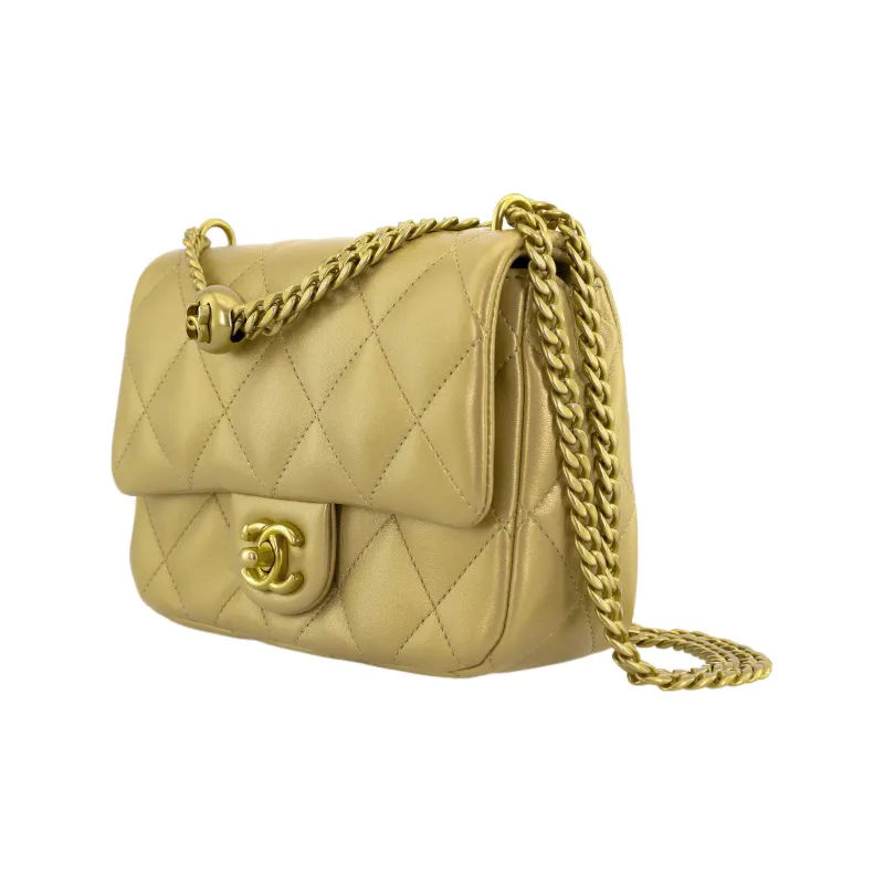 CHANEL Grain Embossed Cow Leather Flap Bag, Shoulder Bag, Crossbody Bag Medium Size Women's Gold-1