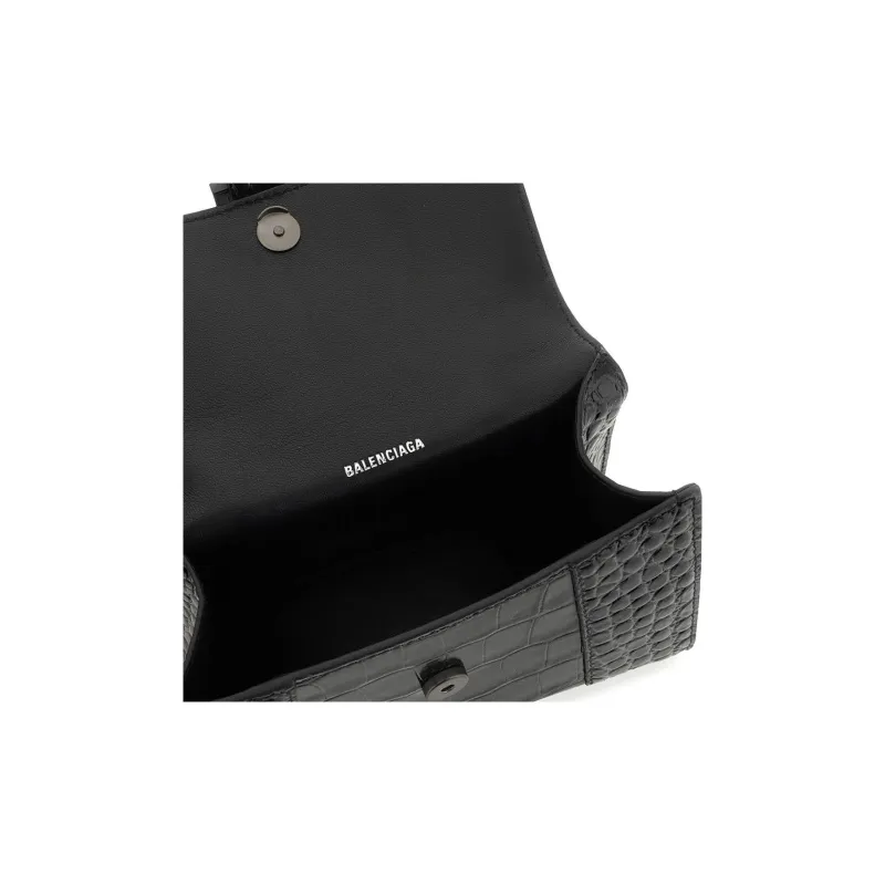 Balenciaga Hourglass Top Handle Crocodile Embossed Xs Black-4