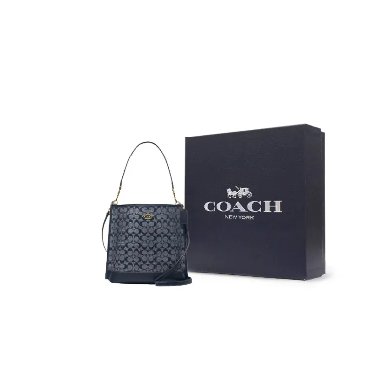 COACH Mollie Fabric With Cow Leather Bucket Bag, Handbag, Shoulder Bag, Crossbody Bag Tubas Women's Denim Blue-6