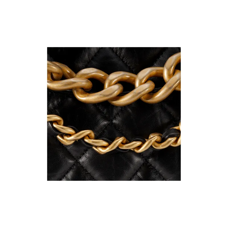 CHANEL Cow Leather Portable One Shoulder Crossbody Messenger Bag Tubas Women's Black-5