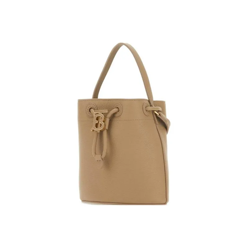Burberry Leather Bucket Bag, One Shoulder Handbag Small Size Women's Beige-1