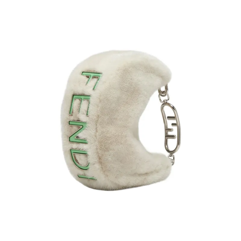 FENDI Fendigraphy Mink Fur Crescent Bag, Shoulder Bag, Handbag Trumpets Women's Beige-2