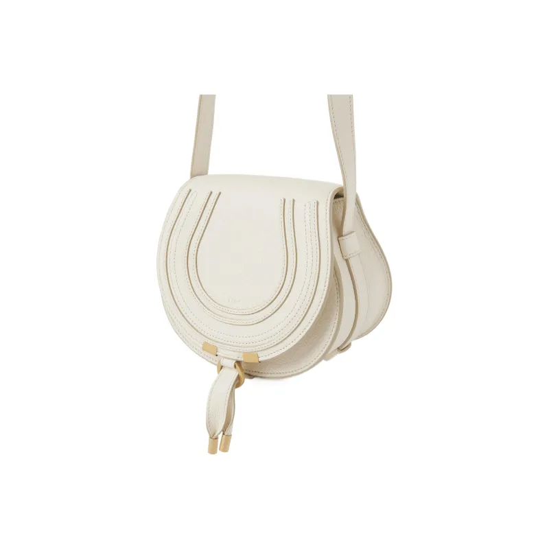 Chloe Marcie Grain Calfskin Saddle Bag, Shoulder Bag, Crossbody Bag Trumpets Women's Ivory-1