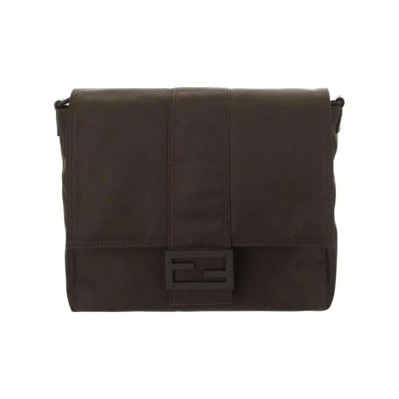 FENDI Baguette Nylon Baguette Bag Messenger Bag Shoulder Bag Crossbody Bag Medium Size Men's Brown-0