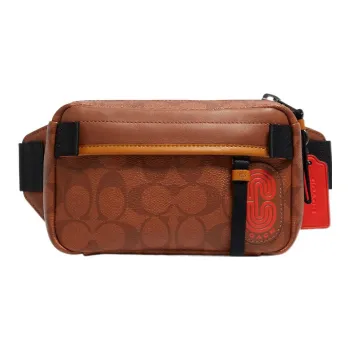 COACH Edge Coated Canvas With Calfskin Sling Bag Shoulder Bag Crossbody Bag Fanny Pack Small Size Men's Brown