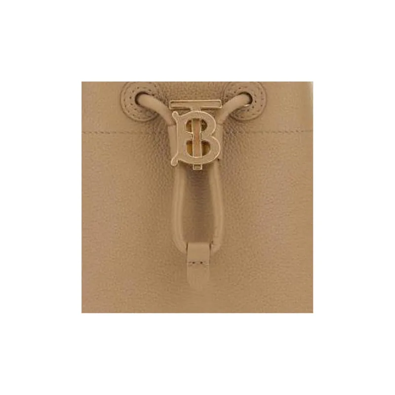 Burberry Leather Bucket Bag, One Shoulder Handbag Small Size Women's Beige-4