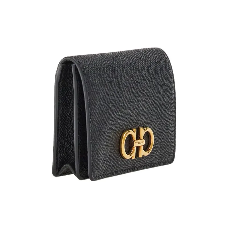 Ferragamo Gancini Compact Card Holder Black-1