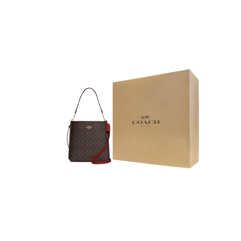 COACH Mollie Coated Canvas With Smooth Leather Bucket Bag Portable Crossbody Bag Shoulder Bag Large Size Women's Brown-8