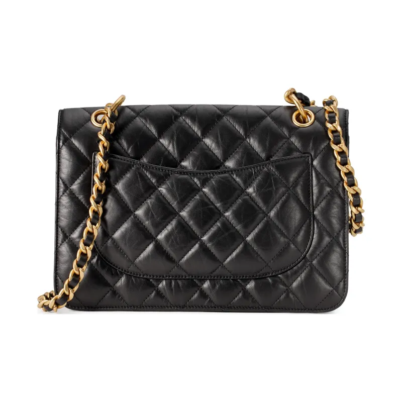 CHANEL Cow Leather Portable One Shoulder Crossbody Messenger Bag Tubas Women's Black-2