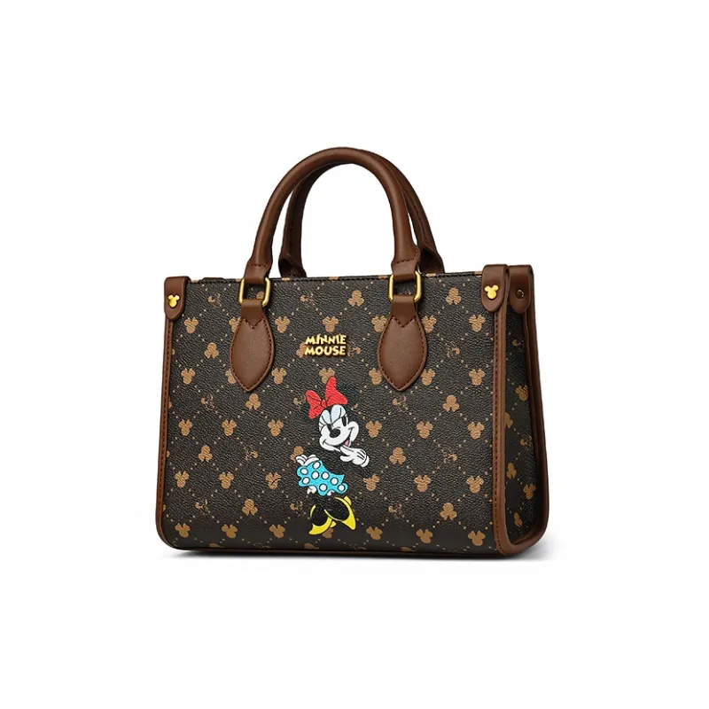 Disney Minnie Series PU Tote Bag, Shopping Bag, Shoulder Bag, Crossbody Bag, Handbag Medium Size Women's Brown-1