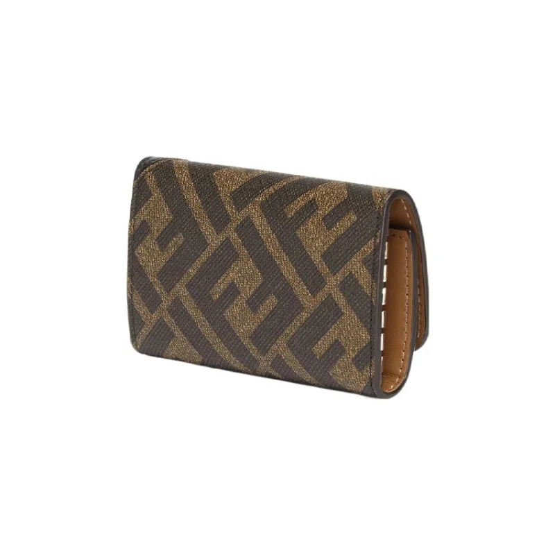 FENDI Cow Leather Keychain Bag Clutch Key Pouch Men's Brown-1