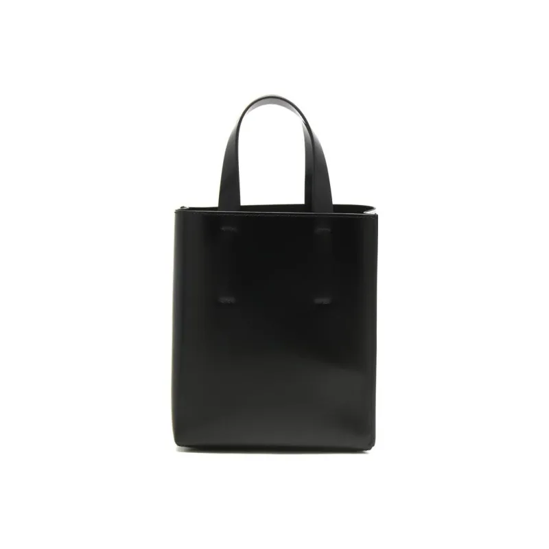 MARNI Calfskin Tote Bag, Shopping Bag, Crossbody Bag, Handbag Mini Women's White/Black-3