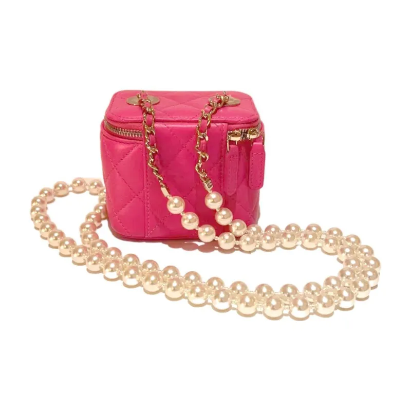 CHANEL Lambskin Box Bag, Crossbody Bag Women's Fuchsia-1