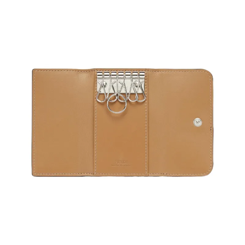 FENDI Cow Leather Keychain Bag Clutch Key Pouch Men's Brown-2