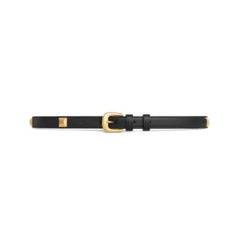 CELINE Engraved TRIOMPHE Word Pyramid-Shaped Decorative Stud Pin Buckle Leather Belts Women's Black