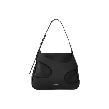 FERRAGAMO Hammered Texture Cow Leather Handbag, Shoulder Bag Women's Black