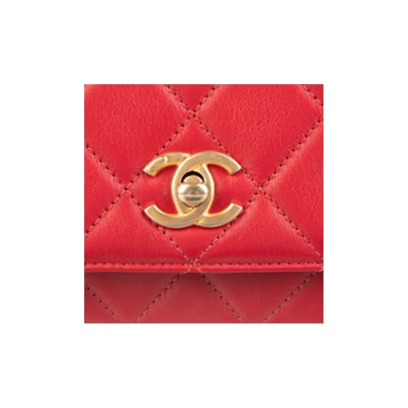 CHANEL Lambskin Messenger Bag, Crossbody Bag, Shoulder Bag Women's Red-2