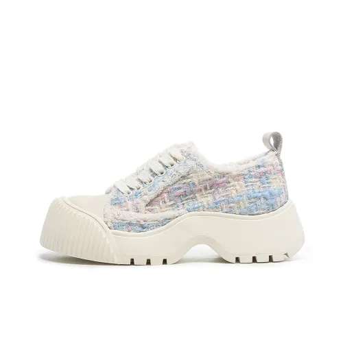 BLOCCO5 Low Top Lace Up Versatile Canvas Shoes Platform Shoes 4.5cm Women's Blue