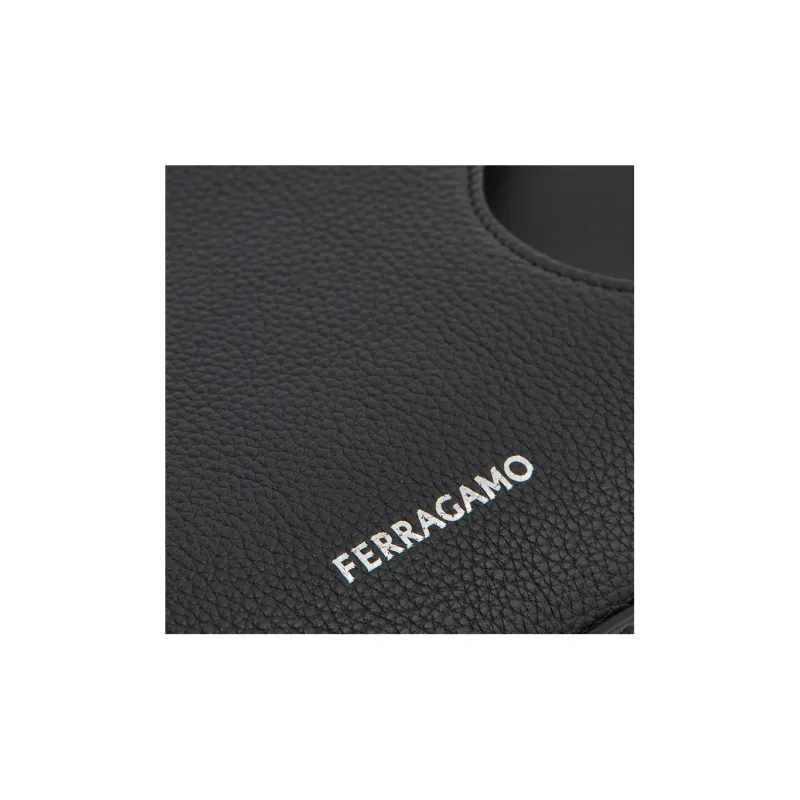 FERRAGAMO Hammered Texture Cow Leather Handbag, Shoulder Bag Women's Black-3