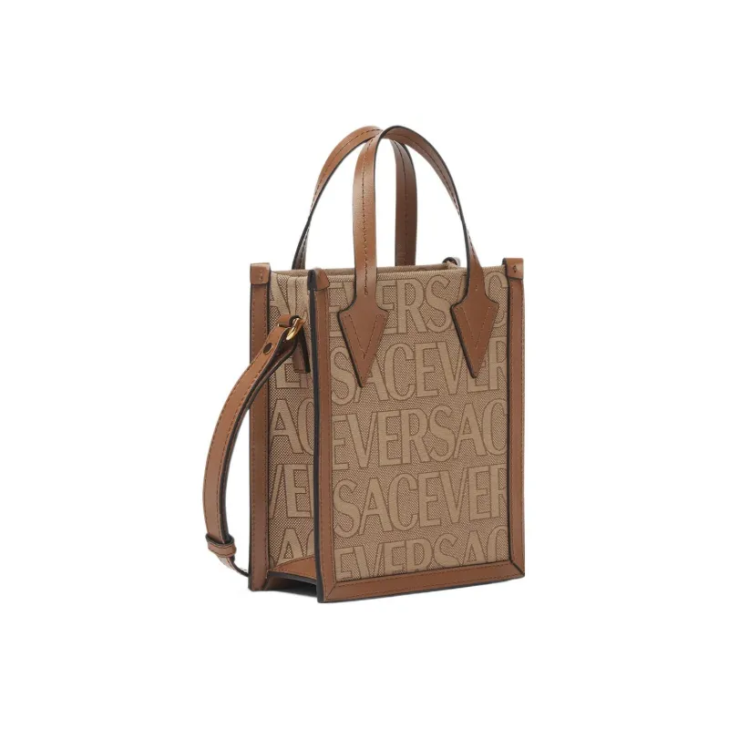 VERSACE Allover Cow Leather Tote Bag Shopping Bag Handbag Shoulder Bag Crossbody Bag Small Size Men's Brown-1