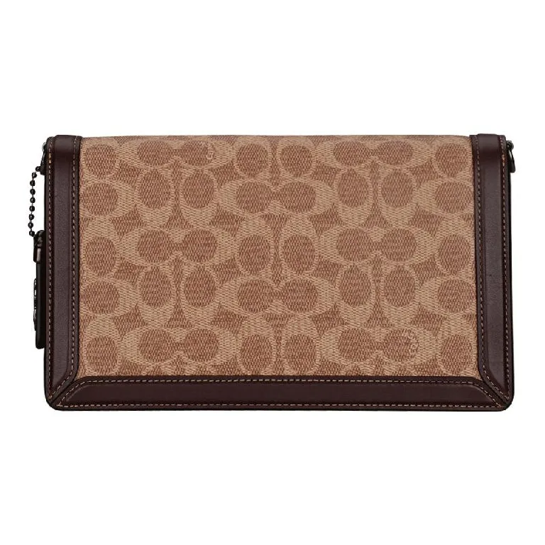 COACH Riley Canvas With Leather Envelope Bag Portable Crossbody Bag Shoulder Bag Women's Brown & Pink-3