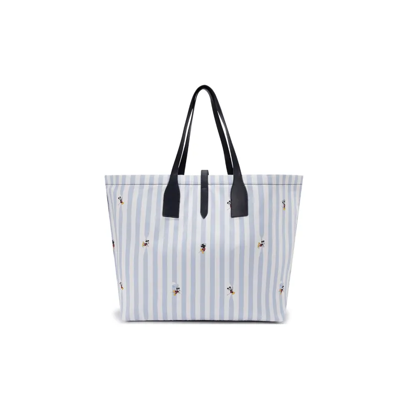 Tommy Hilfiger Disney Collaboration Fabric Tote One Shoulder Handbag Large Size Women's Light Blue White Stripes-1