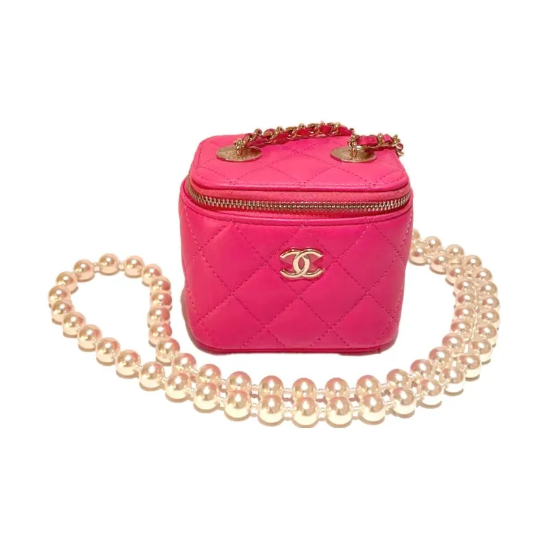 CHANEL Lambskin Box Bag, Crossbody Bag Women's Fuchsia-0