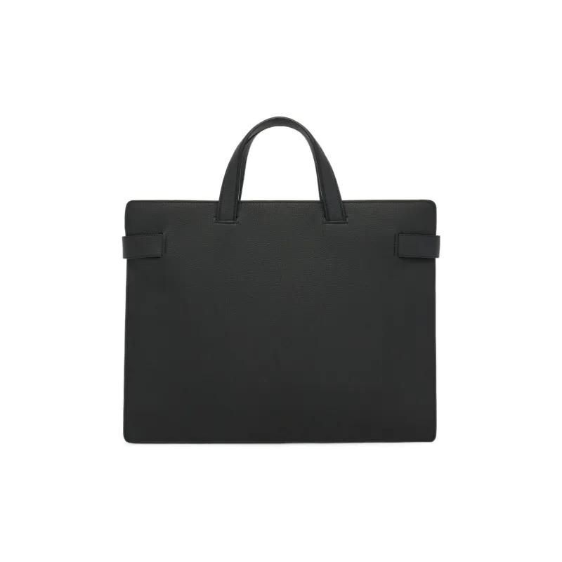 FERRAGAMO GANCINI Grain Hammered Texture Cow Leather Portable Briefcase Men's Black-2