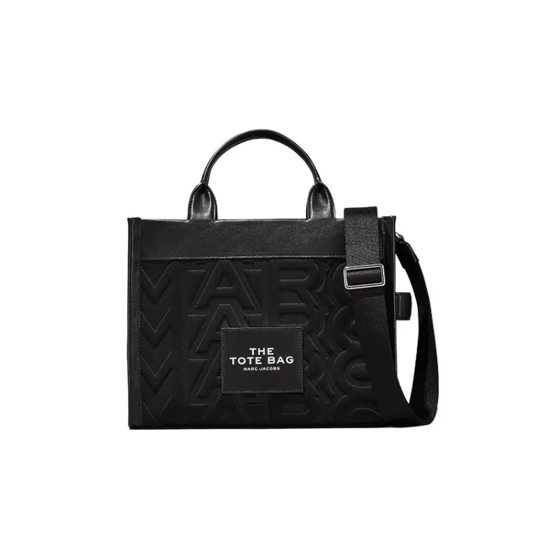 MARC JACOBS Leather Trim Tote Bag, Shopping Bag, Shoulder Bag, Crossbody Bag, Handbag Medium Size Unisex Black-0