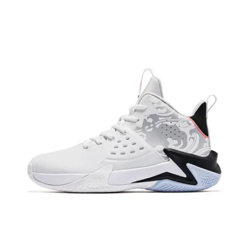 QIAODAN Slip Resistant, Abrasion Resistant, Breathable Mid Top Basketball Shoes Men's Black White