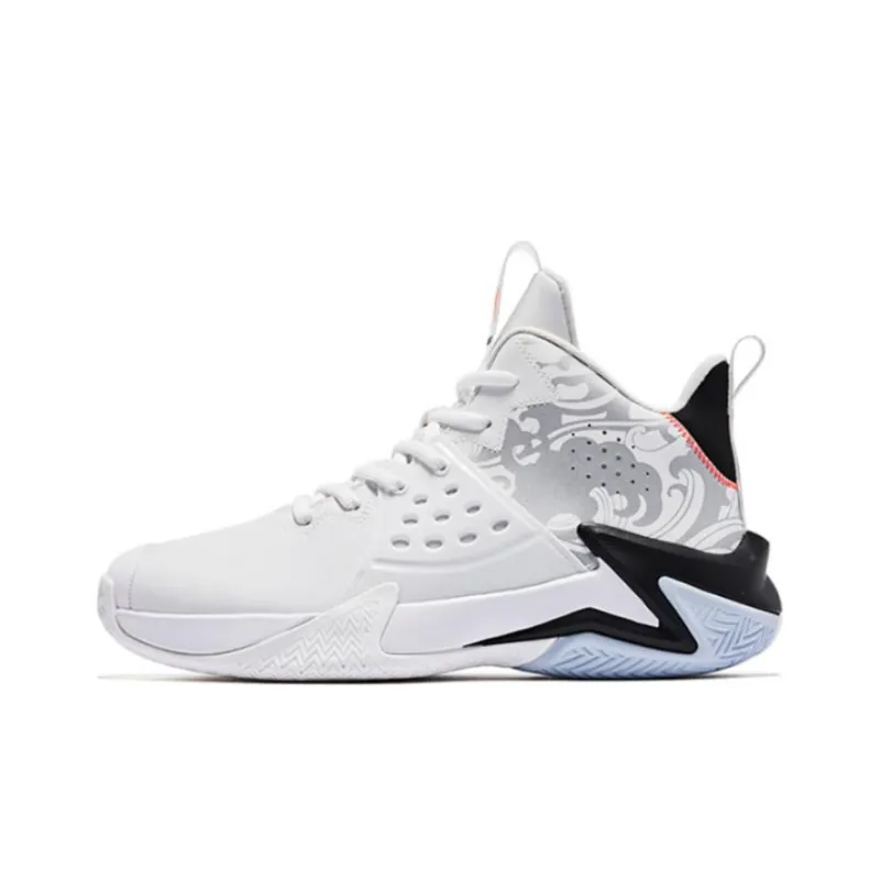 QIAODAN Slip Resistant, Abrasion Resistant, Breathable Mid Top Basketball Shoes Men's Black White-0