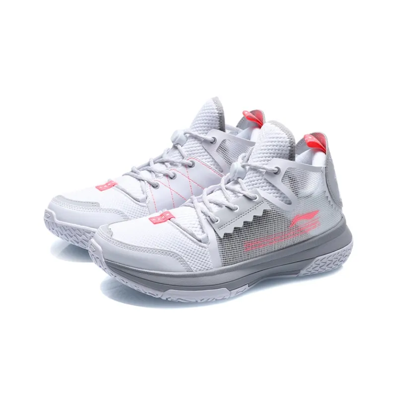 LiNing Wowls Cushioning Anti Slip And Wear Resistant Mid Top Basketball Shoes White Gray-2