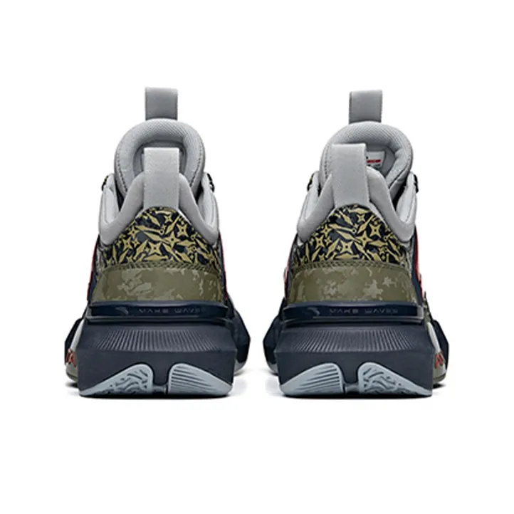 ANTA Basketball Shoes Men Low Top Olive Green/Dark Blue/Red-4