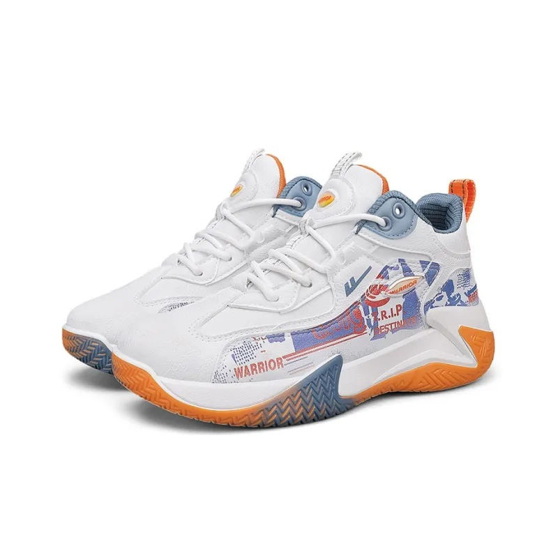 Warrior Cushioning Lightweight Height Increasing High Top Basketball Shoes Unisex White Blue Orange-2