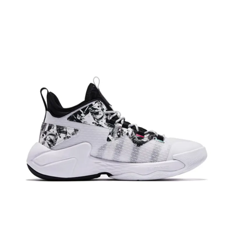 QIAODAN Broken Shadow 2.0 Cushioning Anti Slip And Wear Resistant Mid Top Basketball Shoes Men's Black White-1