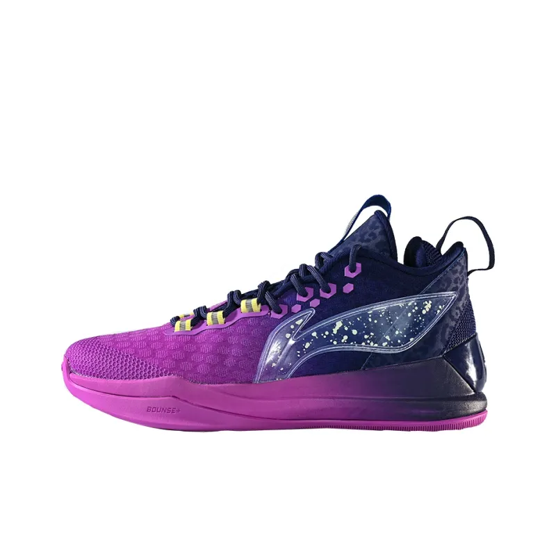 LiNing SONIC 8 Cushioning Rebound Mid Top Basketball Shoes Men's Purple Blue-0
