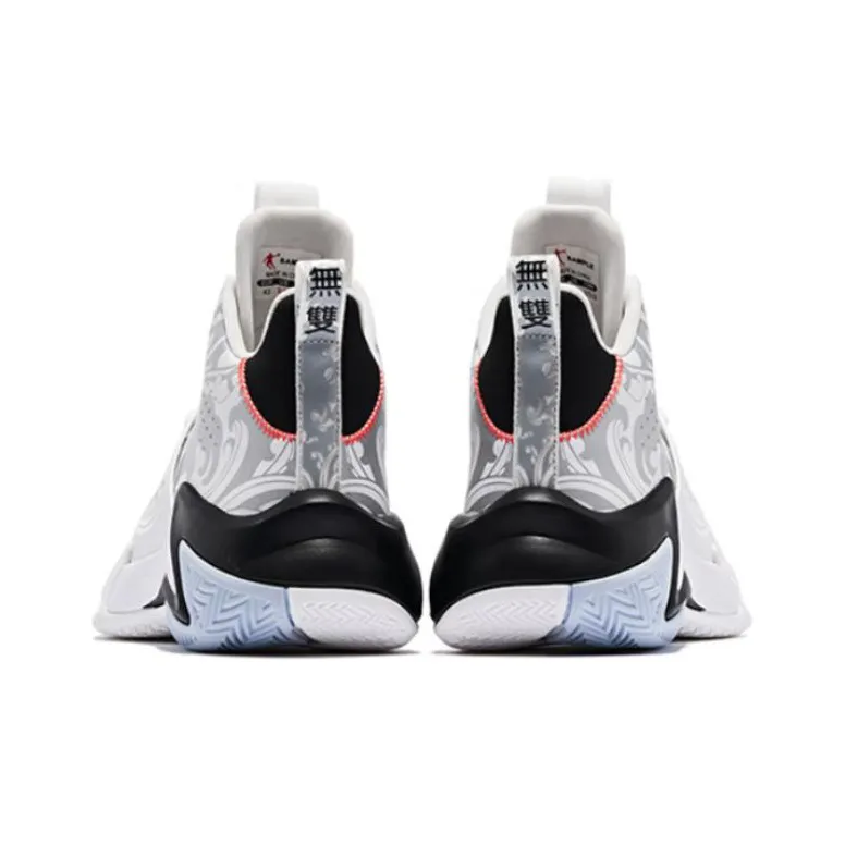 QIAODAN Slip Resistant, Abrasion Resistant, Breathable Mid Top Basketball Shoes Men's Black White-4