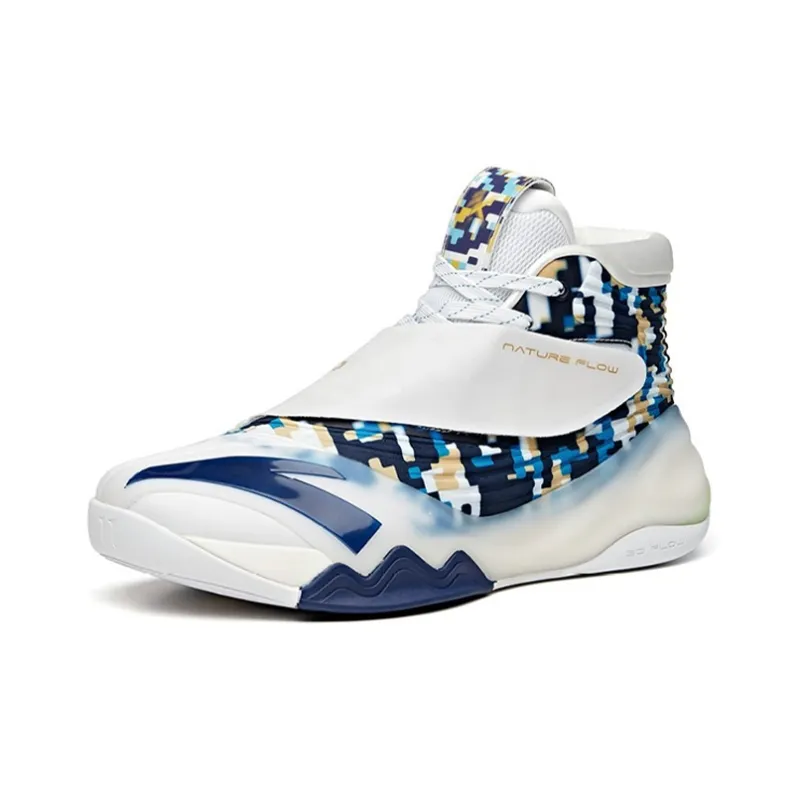 Anta Thompson KT Basketball Cushioned Slip Resistant Abrasion Resistant High Top Basketball Shoes White Black Blue-1