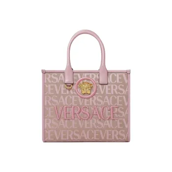VERSACE Canvas With Leather Tote Bag Shopping Bag Shoulder Bag Handbag Small Size Women's Pink